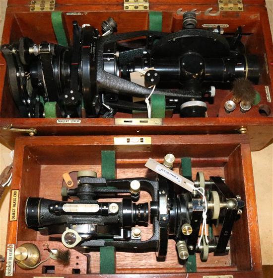 E R Watts & Son Ltd surveyors theodolite no. 57885 & a Stanley theodolite no. 50097, each in mahogany box (2)